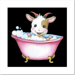 Cute Baby Goat In Bathtub Posters and Art